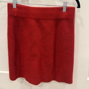 Line & Dot Red Ribbed Mini Pencil Sweater Skirt - Size M